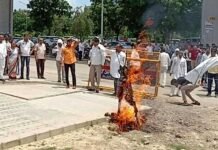 नाराज किसानों ने फूंका प्राधिकरण के सीईओ का पुतला ceo-greater-noida