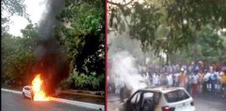 ग्रेटर नोएडा में BMW कार में लगी आग, कार सवारों ने कूदकर बचाई जान BMW-CAR-CAUGHT-FIRE