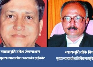 जस्टिस रमेश रंगनाथन उत्तराखंड, जस्टिस वीके बिष्ट बने सिक्किम हाईकोर्ट के मुख्य न्यायाधीश chief-justice-uttarakhand-h