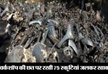 दिवाली की रात आग लगने से वर्कशॉप की छत पर रखी 75 स्कूटियां जलकर राख fire-at-workshop