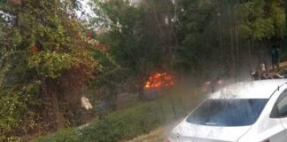 नोएडा एक्सप्रेसवे के पास चलती कार में लगी आग, धू-धू कर जली कार car-caught-fire