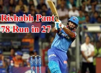 आईपीएल में ऋषभ पंत का धमाल, 27 गेंदों में ठोके नाबाद 78 रन rishabh-pant-delhi-capitals