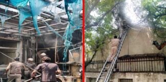 नोएडा अथॉरिटी के प्रशासनिक भवन में लगी आग noida-authority-fire