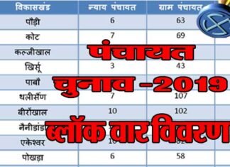 पौड़ी गढ़वाल: ग्राम प्रधान, ग्राम पंचायत, क्षेत्र पंचायत और जिला पंचायत सदस्यों का ब्लॉक वार विवरण Panchayat-elections-2019