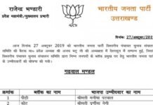 बीजेपी ने की गढ़वाल व कुमाऊं मण्डल के ब्लॉक प्रमुख प्रत्याशियों की घोषणा, यहाँ देखें लिस्ट