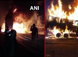 भीषण हादसा: बस और ट्रक की भिड़ंत के बाद आग का गोला बनी बस, 20 यात्री जिंदा जले,DNA टेस्ट से होगी मृतकों की पहचान Kannauj-accident