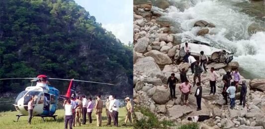 Car fell into the ditch in tehri garhwal