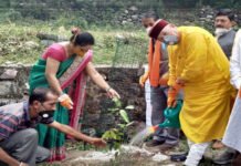 सतपुली में पर्यटन मंत्री सतपाल महाराज ने हरेला पर्व पर किया वृक्षारोपण। Tourism Minister Satpal Maharaj planted saplings on the Harela festival in Satpuli.