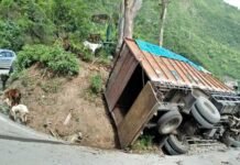 कोटद्वार-पौडी राष्ट्रीय राजमार्ग पर बकरियाँ से भरा ट्रक पलटा, 15 बकरियों की मौत