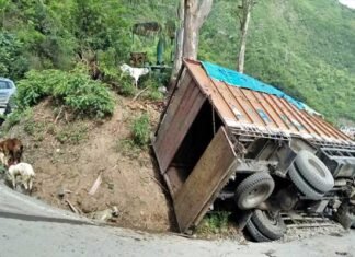 कोटद्वार-पौडी राष्ट्रीय राजमार्ग पर बकरियाँ से भरा ट्रक पलटा, 15 बकरियों की मौत