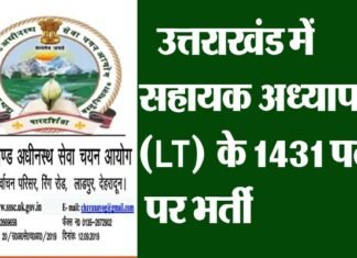 उत्तराखंड में सहायक अध्यापक (LT) के 1431 पदों पर भर्ती का विज्ञापन हुआ जारी, यहाँ करें ऑनलाइन आवेदन 1431 Assistant Teacher (LT) posts