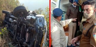 सतपुली मल्ली में महिन्द्रा पिकअप दुर्घटनाग्रस्त होने पर वाहन चालक घायल, पुलिस ने गोल्डन ऑवर में बचायी घायल की जान satpuli-accident