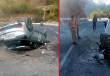 दिल्ली, देहरादून से मसूरी घूमने गए युवकों की कार पलटी, दो की मौत, पांच घायल car accident mussoorie-dehradun-road