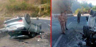 दिल्ली, देहरादून से मसूरी घूमने गए युवकों की कार पलटी, दो की मौत, पांच घायल car accident mussoorie-dehradun-road