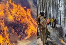 पौड़ी जनपद के समस्त तहसीलों के क्षेत्रान्तर्गत वनाग्नि बुझाने का मॉक ड्रिल अभ्यास fire-in-ghandiyal-area