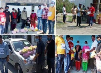 कोरोना काल : सेवाभाव कार्यक्रम के तहत संयुक्त मोर्चा ने एकेश्वर ब्लॉक में बांटे खाद्यान्न किट United Front distributed food kit