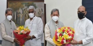 मुख्यमंत्री तीरथ सिंह रावत ने नई दिल्ली में रक्षा मंत्री, जल शक्ति मंत्री तथा चीफ ऑफ डिफेंस स्टाफ बिपिन रावत से की मुलाकात cm-tirath