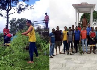 वीर चन्द्र सिंह गढ़वाली की प्रतिमा स्थल पर स्वच्छता अभियान चलाकर लिया पर्यावरण सरक्षंण का संकल्प Cleanliness-campaign