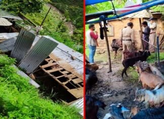 पौड़ी गढ़वाल : भारी बारिश से गिरी गौशाला की दीवार, पुलिस ने चलाया राहत एवं बचाव अभियान Gaushala-wall-fell
