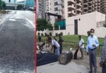 ग्रेटर नोएडा प्राधिकरण ने सड़कें रिपेयर करने का चलाया अभियान ROAD-REPAIRING-in-greater noida