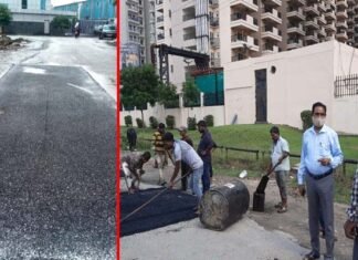ग्रेटर नोएडा प्राधिकरण ने सड़कें रिपेयर करने का चलाया अभियान ROAD-REPAIRING-in-greater noida
