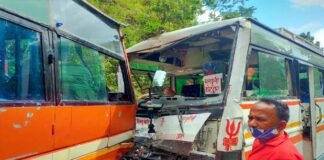 सतपुली-कोटद्वार रोड़ पर दो बसों की आपस में भिड़ंत bas accident satpuli-kotdwar road
