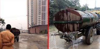 वायु प्रदूषण रोकने को ग्रेनो प्राधिरकरण ने झोंकी ताकत, वाटर स्प्रिंकलर व टैंकर से किया पानी का छिड़काव greno-authority-sprinkled-water-with-water-sprinkler-to-stop-air-pollution