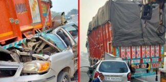 यमुना एक्सप्रेसवे पर दर्दनाक हादसा, ट्रक में जा घुसी तेज रफ्तार कार, दो युवकों की मौत, दो लोग गंभीर रूप से घायल car-accident-in-yamuna-expressway