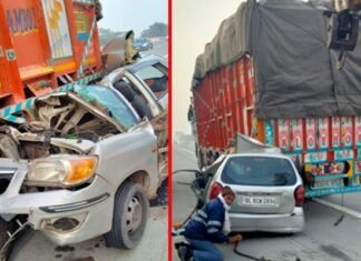 यमुना एक्सप्रेसवे पर दर्दनाक हादसा, ट्रक में जा घुसी तेज रफ्तार कार, दो युवकों की मौत, दो लोग गंभीर रूप से घायल car-accident-in-yamuna-expressway
