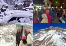 बर्फबारी में मस्ती : पहाड़ों पर बिछी बर्फ की सफेद चादर, नए साल का जश्न मनाने पहुंचे सैलानियों के खिले चेहरे