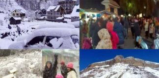 बर्फबारी में मस्ती : पहाड़ों पर बिछी बर्फ की सफेद चादर, नए साल का जश्न मनाने पहुंचे सैलानियों के खिले चेहरे