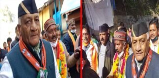 जनरल वीके सिंह ने भाजपा प्रत्याशी पोरी के समर्थन में पौड़ी में जनसंपर्क कर मांगे वोट