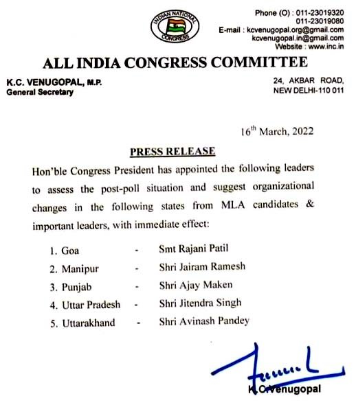 congress state president list