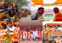 चंपावत में सीएम योगी और धामी के रोड शो में दिखाई दी बुलडोजरों की धमक