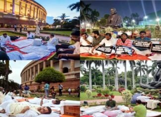 कार्रवाई का विरोध : निलंबन से गुस्साए विपक्षी सांसदों ने संसद परिसर में ही सजा लिया अपना बिस्तर