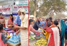 जरूरतमंद लोगों को वितरित किए कपड़े और खाना