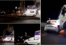 रोडरेज : नशे में धुत कंटेनर चालक फ़िल्मी स्टाइल में कार को दो किलोमीटर तक घसीटता रहा, गाड़ी में सवार चारों लोगों ने कूदकर बचाई जान, देखिए वीडियो Drunken container driver dragged the car