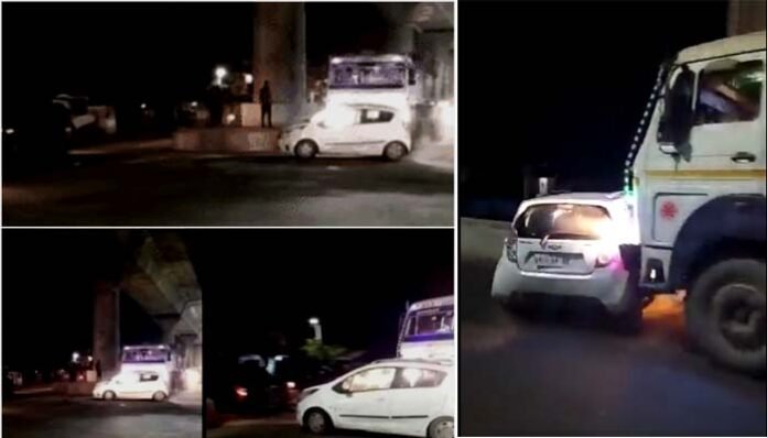 Drunken container driver dragged the car