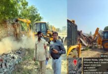 पतवाड़ी में चला ग्रेटर नोएडा प्राधिकरण का बुल्डोजर, 26350 वर्ग मीटर जमीन पर अतिक्रमण को किया ध्वस्त demolished encroachment in Patwadi