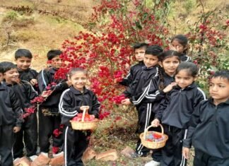 दस हजार बच्चों के साथ धाद के फूलदेई अभियान में आज प्राइमरी स्कूल भितरली के बच्चों ने भाग लिया