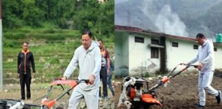 मुख्यमंत्री धामी ने ग्राम सिरोर के खेतों में की मंडुआ की बोआई Chief Minister Dhami sowed Mandua in village Siror