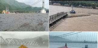 ऋषिकेश में चेतावनी रेखा से ऊपर बह रही गंगा, श्रीनगर में भी अलकनंदा नदी का जलस्तर वॉर्निंग लेवल के पार Ganga flowing above the warning line in Rishikesh