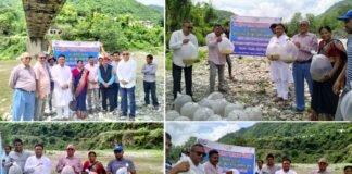 राष्ट्रीय मत्स्य पालक दिवस पर रिवर रेचिंग अभियान के तहत नयार नदी बांघाट में छोड़ा 50 हज़ार मत्स्य बीज, अब होंगी रोहू लेकर सिल्वर व गोल्डन कार्प प्रजाति की मछलियाँ fish seeds National Fisherman Day