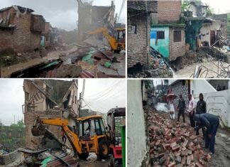 देहरादून में बारिश का कहर, यहाँ उफनते नाले की चपेट में आने से कई दुकानें और मकान ध्वस्त many-houses-and-shops-collapse-after-heavy-rains-flood-in-dehradun