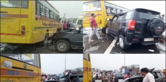 दिल्ली-मेरठ एक्सप्रेसवे पर दर्दनाक हादसा, स्कूल बस और कार की टक्कर में 6 लोगों की मौत, सीएम योगी ने जताया गहरा दुःख School bus and car collided on Delhi-Meerut Expressway, 6 people died