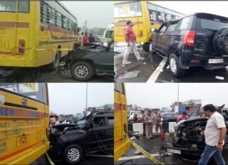 दिल्ली-मेरठ एक्सप्रेसवे पर दर्दनाक हादसा, स्कूल बस और कार की टक्कर में 6 लोगों की मौत, सीएम योगी ने जताया गहरा दुःख School bus and car collided on Delhi-Meerut Expressway, 6 people died