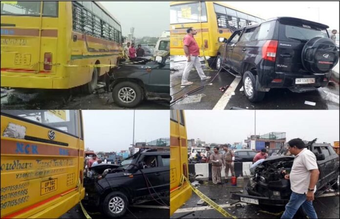 school-bus-and-car-accident School bus and car collided on Delhi-Meerut Expressway, 6 people died