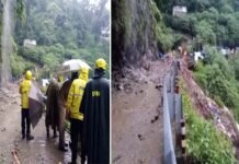 उत्तराखंड में भारी वर्षा का दौर जारी, गौरीकुंड में भूस्खलन से 3 दुकानें ध्वस्त, 12 लोगों के लापता होने की सूचना, रेस्क्यू अभियान जारी Gaurikund-landslide-bridge damage
