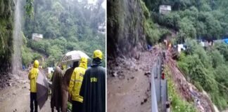 उत्तराखंड में भारी वर्षा का दौर जारी, गौरीकुंड में भूस्खलन से 3 दुकानें ध्वस्त, 12 लोगों के लापता होने की सूचना, रेस्क्यू अभियान जारी Gaurikund-landslide-bridge damage