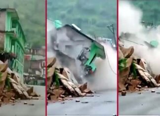 रुद्रप्रयाग-गौरीकुंड हाईवे पर भूस्खलन से पलक झपकते ही ताश के पत्तों की तरह ढह गया 32 कमरों वाला तीन मंजिला होटल hotel building collapsed in Rampur Rudraprayag